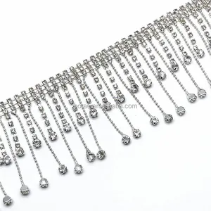 F105 accessori per l'abbigliamento ciondolo a goccia di cristallo nappa catena frangia all'ingrosso strass catena taglio