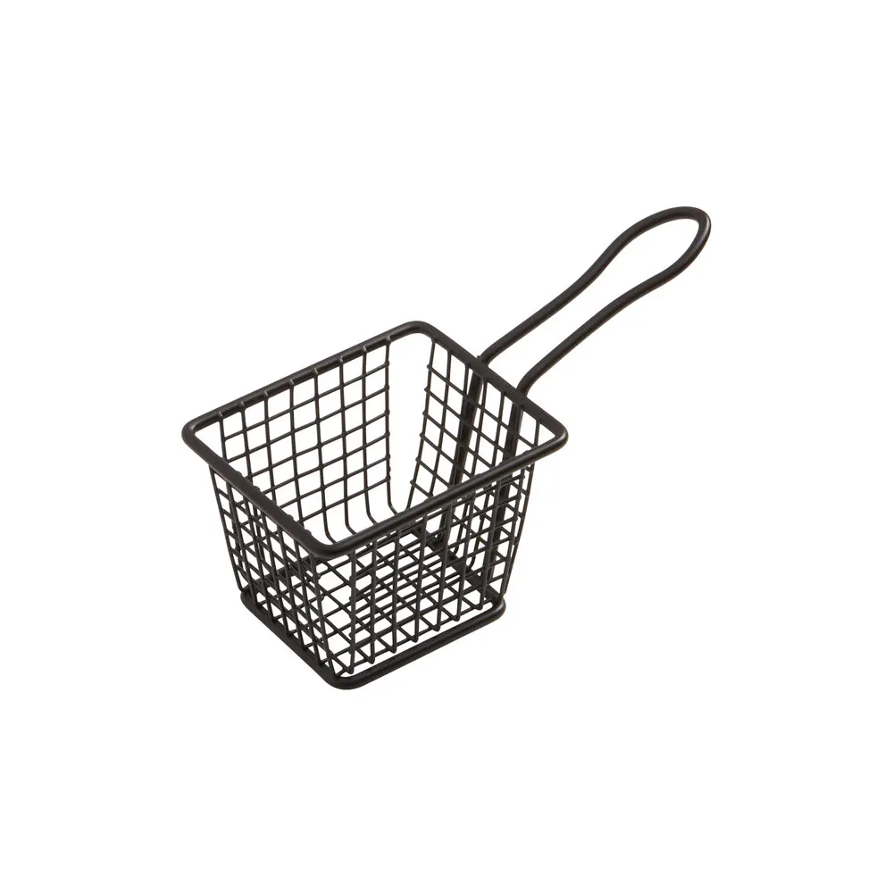 Portable Black Iron Wire Mini Frying Basket Strainer Fryer for Kitchen Chef Chicken Wings French Fries Cooking