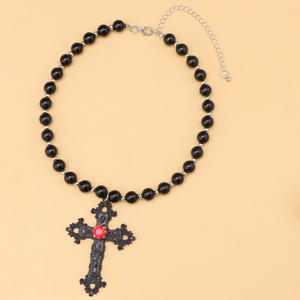 Collar con colgante de cruz y cuentas, gargantilla gótica de aleación de zinc negra, joyería para fiesta - Product Image 6