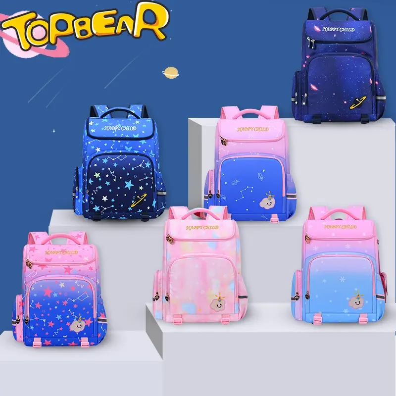 New starry sky gradient school bag for primary school spine protection and load reduction kids school backpack