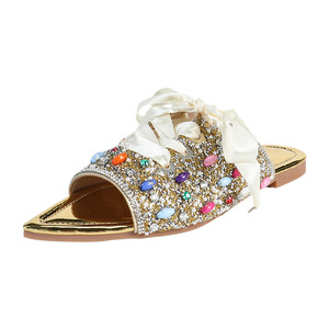 Sparkly Rhinestone Flat Heeled <b>Sandals</b> Open Toe Lace-Up With <b>Bow</b> Decor Mixed Colors Summer Fashion Trend Sexy Style <b>Sandals</b> - Product Image 4