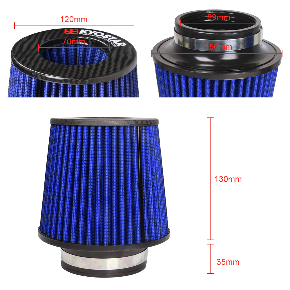 Universal 3" Inlet Short Ram Air Intake Filter - Carbon Fiber Look, Aluminum, 5.9" Tall