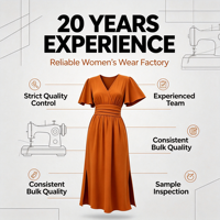 Robe midi élégante pour femme, coupe trapèze, col en V, avec taille froncée, manches à volants, fente haute, en tissu tissé, pour le printemps et l'été, vente en gros Spot