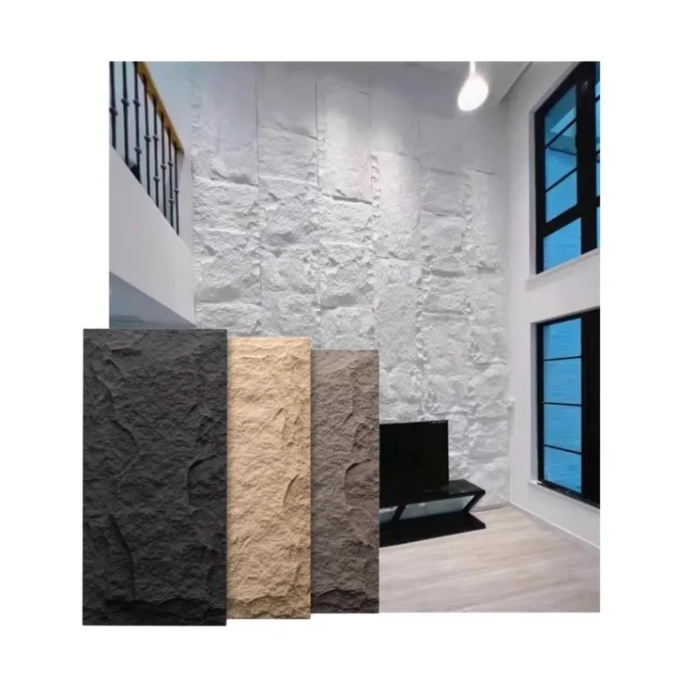 Panel de pared de piedra de espuma de PU gris oscuro barato artificial ligero de lujo