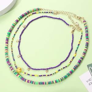 Collier ras du cou Mardi Gras avec perles en forme d'étoile en perles de polymère, chaîne de cou, collier multi-rangs, pendentif, bijoux de mode - Product Image 3