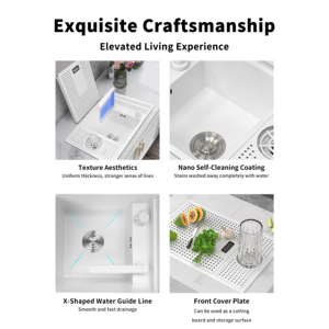 Wastafel Bar <span class=keywords><strong>Mini</strong></span> YEETE Putih - Wastafel Tunggal Kompak dengan Pembersih Cangkir Tersembunyi untuk Kedai Kopi dan Pulau Dapur - Product Image 4