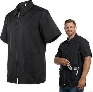 Chaqueta Profesional de Barbero de Manga Corta para Hombre, Blusa Negra de Peluquero, Bata de Salón, Uniforme de Estilista, <span class=keywords><strong>Chaleco</strong></span> - Product Image 2