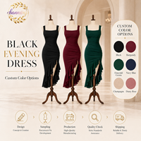Robe bandeau sexy pour femme, avec un décolleté carré et une fente latérale avec volants, confectionnée sur mesure par le fabricant de vêtements.