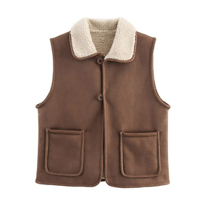 Custom <strong>Women</strong> Notch Lapel <strong>Sherpa</strong> Vest Sleeveless Waistcoat Fall Winter Outerwear Cozy Fleece <strong>Gilet</strong> OEM Factory Direct Wholesale - Product Image 5