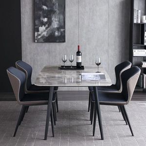 Table à manger rectangulaire moderne en dalle de jade gris mouton italien couleur Pandora pour usage domestique - Product Image 1
