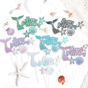 Decoración de Pastel de Sirena con Miel y Dulzura, Adorno de Papel para Pastel de Feliz Cumpleaños, Conchas Marinas, Estrellas de Mar, Cola de Pez, Decoración de Cumpleaños - Product Image 2