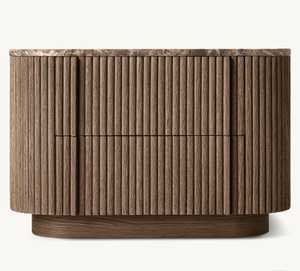 New European American Style <strong>Bedside</strong> <strong>Table</strong> Oak Wood <strong>Marble</strong> Closed Nightstand - Product Image 3