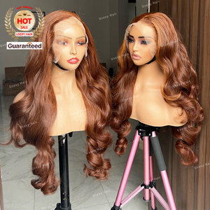 Sô cô la nâu 13x6 HD cơ thể sóng ren phía trước tóc giả tóc con người Pre Ngắt Màu phía trước glueless tóc giả cho phụ nữ với mái tóc bé - Product Image 2