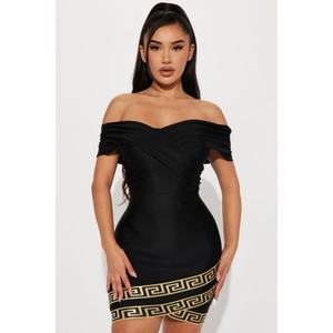 Nouvelle robe décontractée pour femme, style personnalisé, logo, mini, épaules dénudées, ourlet tulipe, fermeture éclair contrastante au dos - Product Image 1