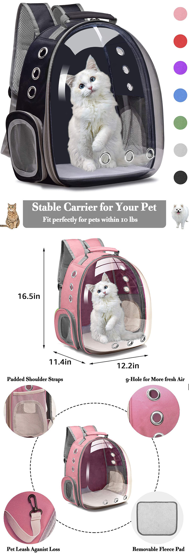 breathable design pet dog cat travel walking pet carriers bag transparent