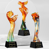 Trophée en cristal émaillé ancien personnalisé avec base en cristal noir, gravure et coloration, logo gravé pour récompense d'entreprise, souvenir, cadeau