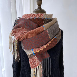 秋冬新款复古仿羊绒格子披肩长款素色时尚女街头流苏围巾 - Product Image 5