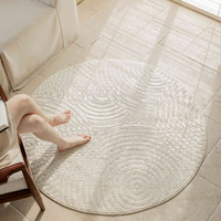 Tapis rond vintage GENIMO à poils plats, couleur unie, 160 cm, polyester lavable pour salon, beige