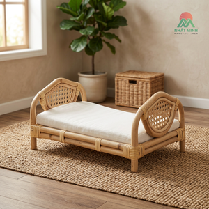 Lit bébé moderne en rotin et bambou tressé – Mobilier de maison ; lit avec rangement intégré pour appartements, hôtels, villas et chambres. - Product Image 4