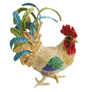 Kotak Perhiasan Ayam Jantan Bejeweled Kristal Ornamen, Kotak Perhiasan Dicat Tangan, Pemegang Display Cincin Koleksi Berengsel - Product Image 1