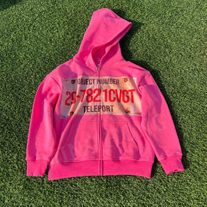 Sweat à capuche zippé avec poche kangourou pour hommes en coton imprimé personnalisé sans cordon de serrage - Product Image 1