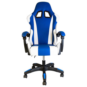 Gaming <b>Chair</b> Pu Leather Adjustable Backrest Swivel Home Office Use Blue White Color - Product Image 5
