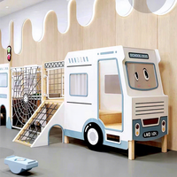 Moetry Nouveau Design Aire de Jeux en Bois en Forme de Bus Scolaire pour Tout-Petits Enfants Équipement d'Escalade pour Garderie