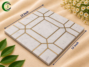 Carrelage mural carré en marbre blanc de 12 pouces avec motif en forme de boîte pour les intérieurs de maisons et bureaux et finitions murales décoratives - Product Image 2