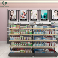 Comptoir de présentation cosmétique en bois multicouche avec éclairage LED, design de mobilier de vitrine de magasin de maquillage écologique