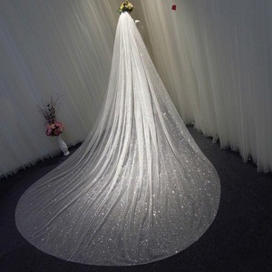 Voiles de mariée scintillants blanc champagne longs style cathédrale avec peigne 1 couche <span class=keywords><strong>Velo</strong></span> De Novia - Product Image 2