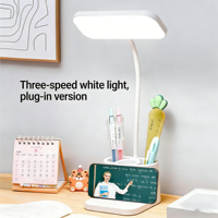 Lampe de bureau LED à brancher, lampe de table à 3 niveaux de luminosité avec lumière blanche fixe, lampe de lecture alimentée par courant alternatif pour le bureau et les études