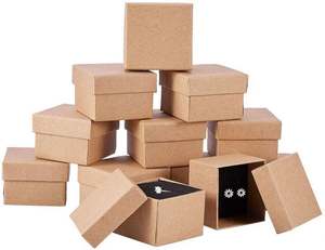 Cajas de Regalo de Joyería Cuadradas de Cartón Kraft Pequeñas para Anillos, para el Día de San Valentín, Aniversarios, Bodas, Cumpleaños - Product Image 1