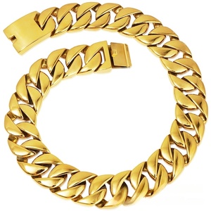 Toptan 18K altın kalın küba zincir bağlantı kolye erkekler için 32MM büyük ağır cilalı 316L paslanmaz çelik sahip zirkon ana - Product Image 5