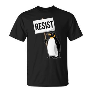 Camiseta Penguin Resist negra unisex para adultos, talla mediana, diseño con diseño de declaración política - Product Image 1