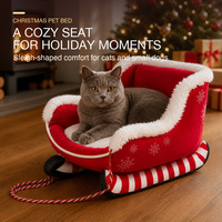 Lit pour chat et chien en forme de traîneau de Noël festif, portable, confortable, design non amovible, lavable à la main, en polyester