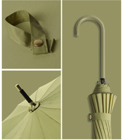 Parapluie coupe-vent LM-H long en similicuir 16K à poignée incurvée de couleur pure pastel pour femmes avec contrôle manuel sans goutte