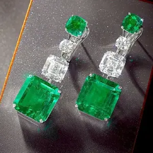 Best Selling 925 Sterling Silver Women Jewelry Emerald Green Stone Long Drop Earrings For 2021