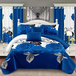 ODM/OEM синий домашний текстиль с принтом полиэфирное постельное белье для спальни 1,8 м комплект покрывала оптовик