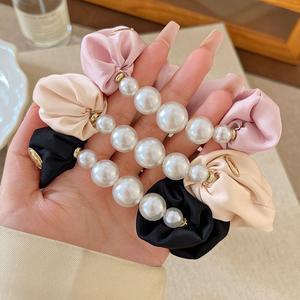 Hoge Kwaliteit Parel Kleurrijke Satijnen Haar Stropdassen Meisjes Vrouwen Grote Bloemen Scrunchies Populaire Mode Haaraccessoires Voor Meisjes - Product Image 5
