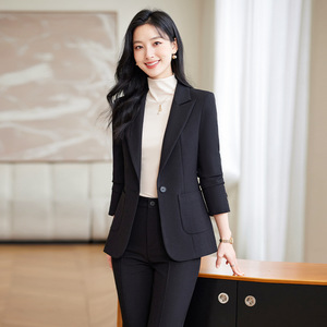 Women's Brown Suit Set Polyester Worsted Full Sleeve Anti-Wrinkle Office Lady Autumn Formal Workwear - Product Image 2