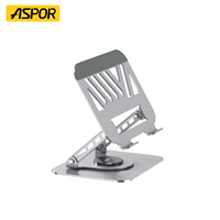 Support métallique portable réglable Aspor A703 pour tablette PC avec base rotative à 360°, design pliable et composants en silicone