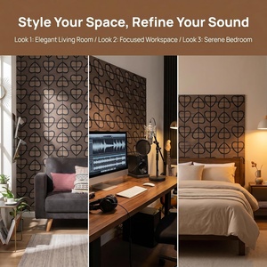 Panneaux muraux acoustiques modernes en bois avec motif géométrique 3D en forme de haricot et de cœur, en feutre PET noir, pour projets de rénovation de bureaux et de maisons - Product Image 6