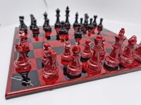 Coffret d'échecs en bois et résine personnalisé, pièces d'échecs rouges et noires, jeu d'échecs de luxe fait main pour enfants - Artisanat Tayyab, logo personnalisé