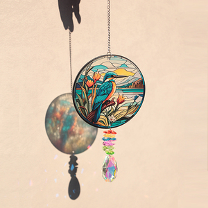 Campana de Viento de Vidrio Estilo Art Deco con Temática Costera, Color Azul Río, con Colgante de Cristal para Decoración de Casas de Playa - Product Image 1