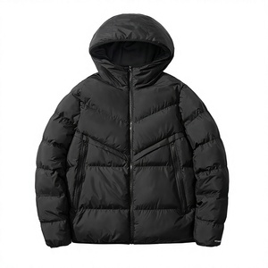 Hooded Color Blocking Puffer Jacket <b>Men</b> Winter Down <b>Coat</b> Windproof Zipper Closure Casual Thick Polyester Jacket - Product Image 5