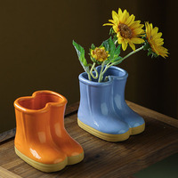 Pot de fleurs en céramique en forme de bottes de pluie, petit pot émaillé pour plantes succulentes, fleurs séchées, pour rebord de fenêtre, étagère, table, décoration intérieure