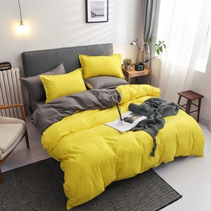 Barato amarillo sólido Color puro en blanco una sábana plana una funda nórdica dos <span class=keywords><strong>fundas</strong></span> de almohada 4 Uds sábana juego de cama - Product Image 3
