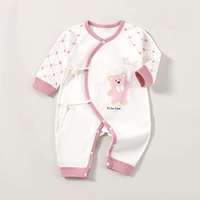 En gros Body kimono pour bébé, imprimé ours, manches longues, avec lacets latéraux, en coton, barboteuse nouveau-né, pyjama de nuit pour nourrisson