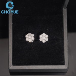Flower Design Lab Diamonds Stud <b>Earrings</b> Real 925 Silver Gold Plated Claw Setting Luxury Screw <b>Back</b> Stud <b>Earring</b> Jewelry - Product Image 6