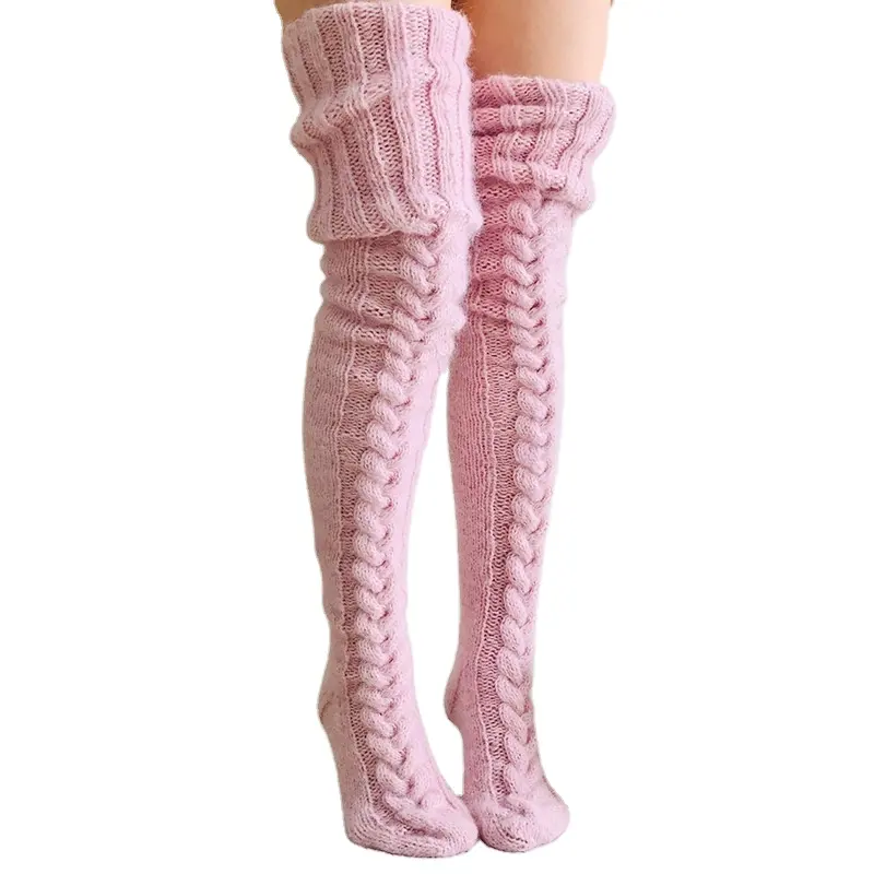 NM Hot verkauft bunte Winter Beinlinge Oberschenkel hohe Socken über dem Knie gestrickte Slouch Socken für Frauen